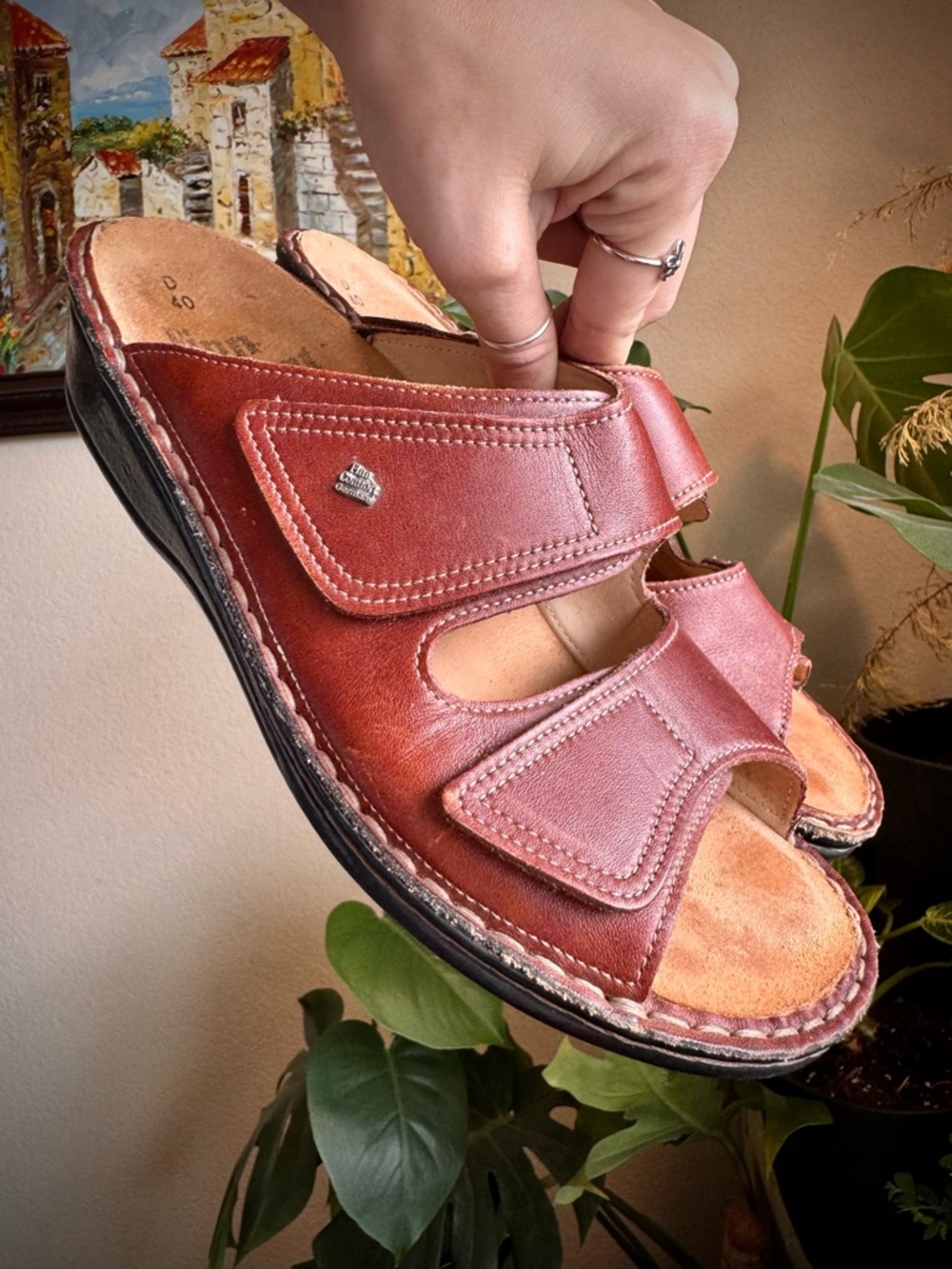 Finn Comfort Jamaika Brown Leather Slide Sandals Shoes 40 D